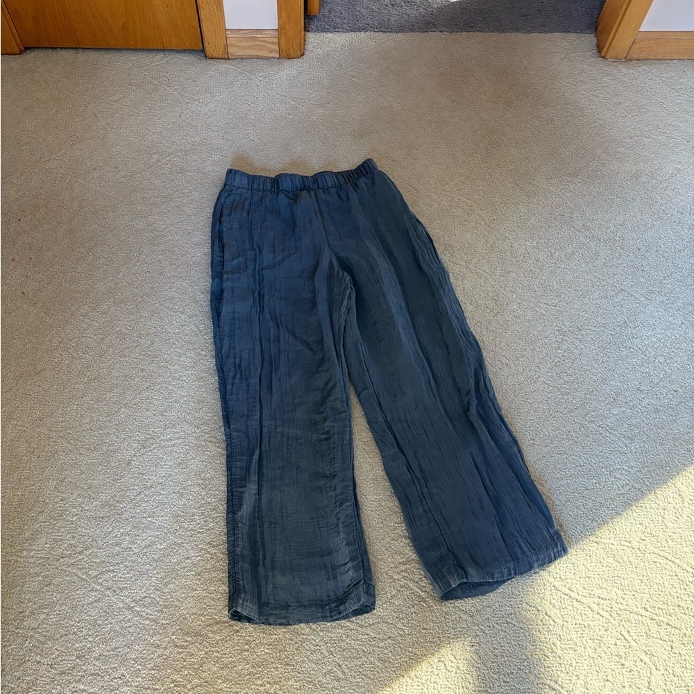 Abercrombie & Fitch Blue Wide-Leg Linen Pants